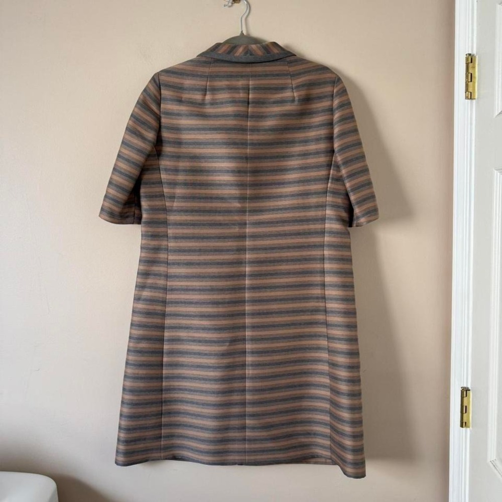 Vintage 50/60s Striped Dress Gray Tan Union Mod Button - Picture 8 of 8